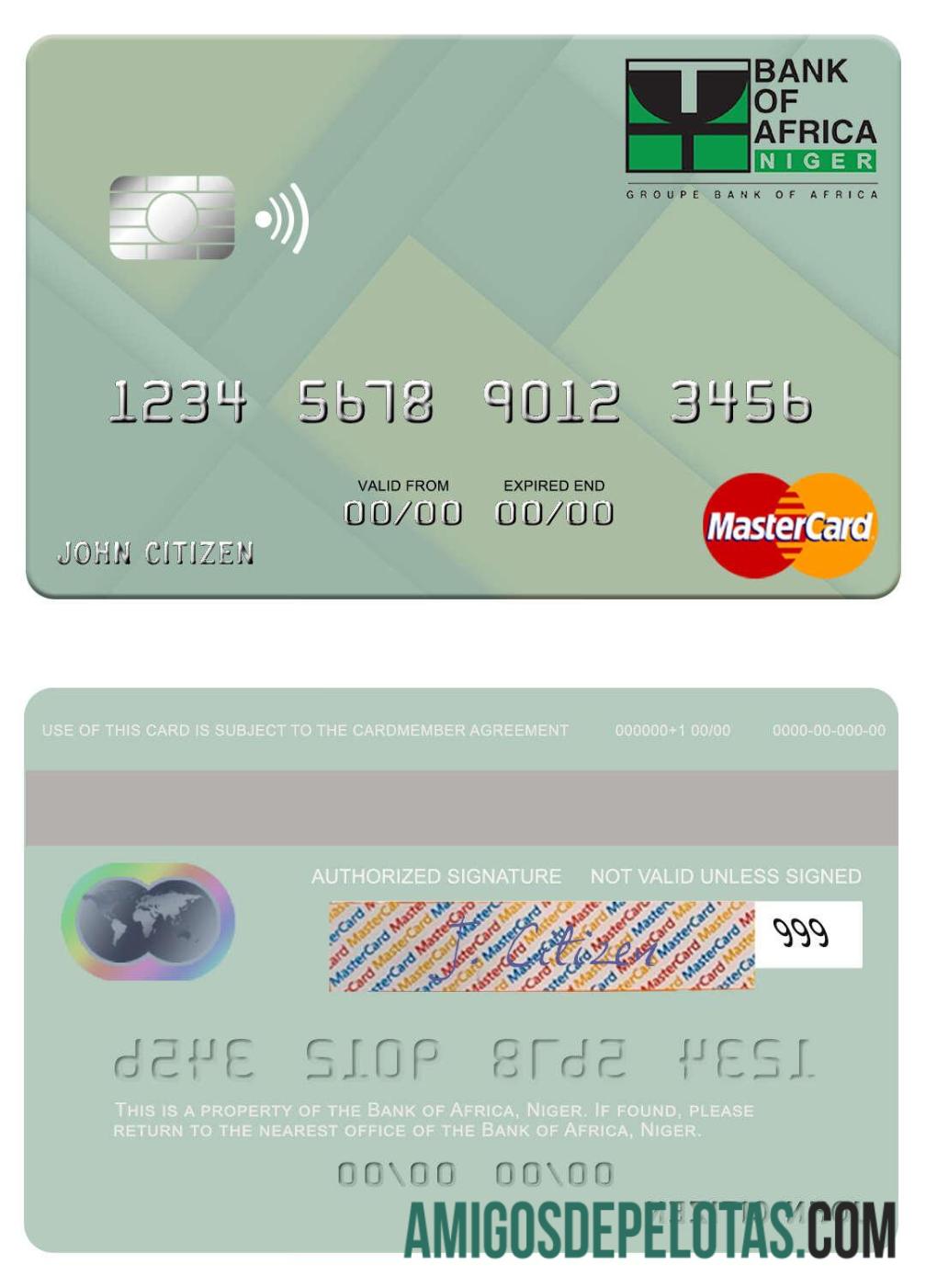 Niger Bank Of Africa Mastercard template